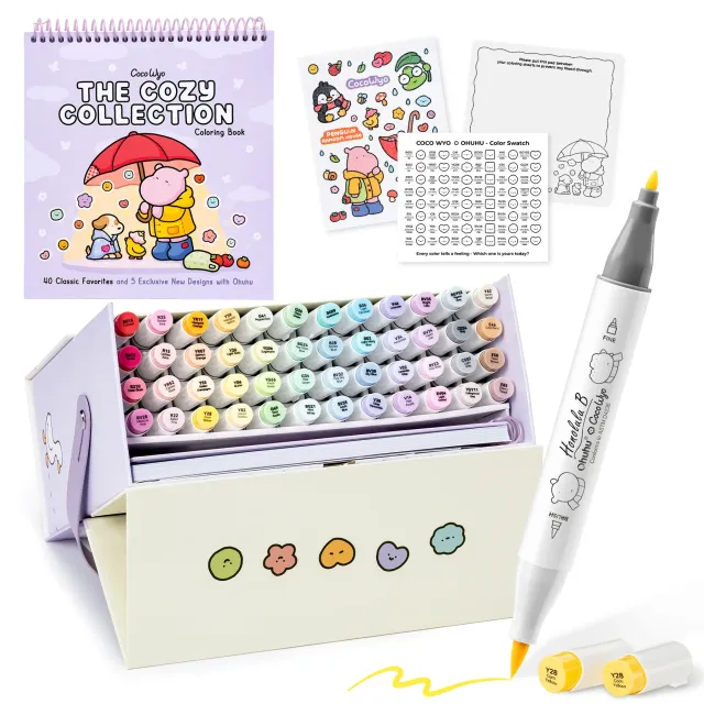 Ohuhu × Coco Wyo Cozy Mood Coloring Kit (48 farger)